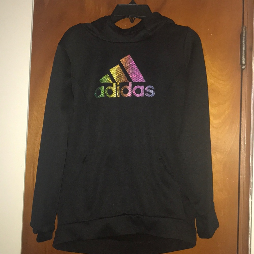 Adidas sweatshirt XL 14/16 black & rainbow hoodie